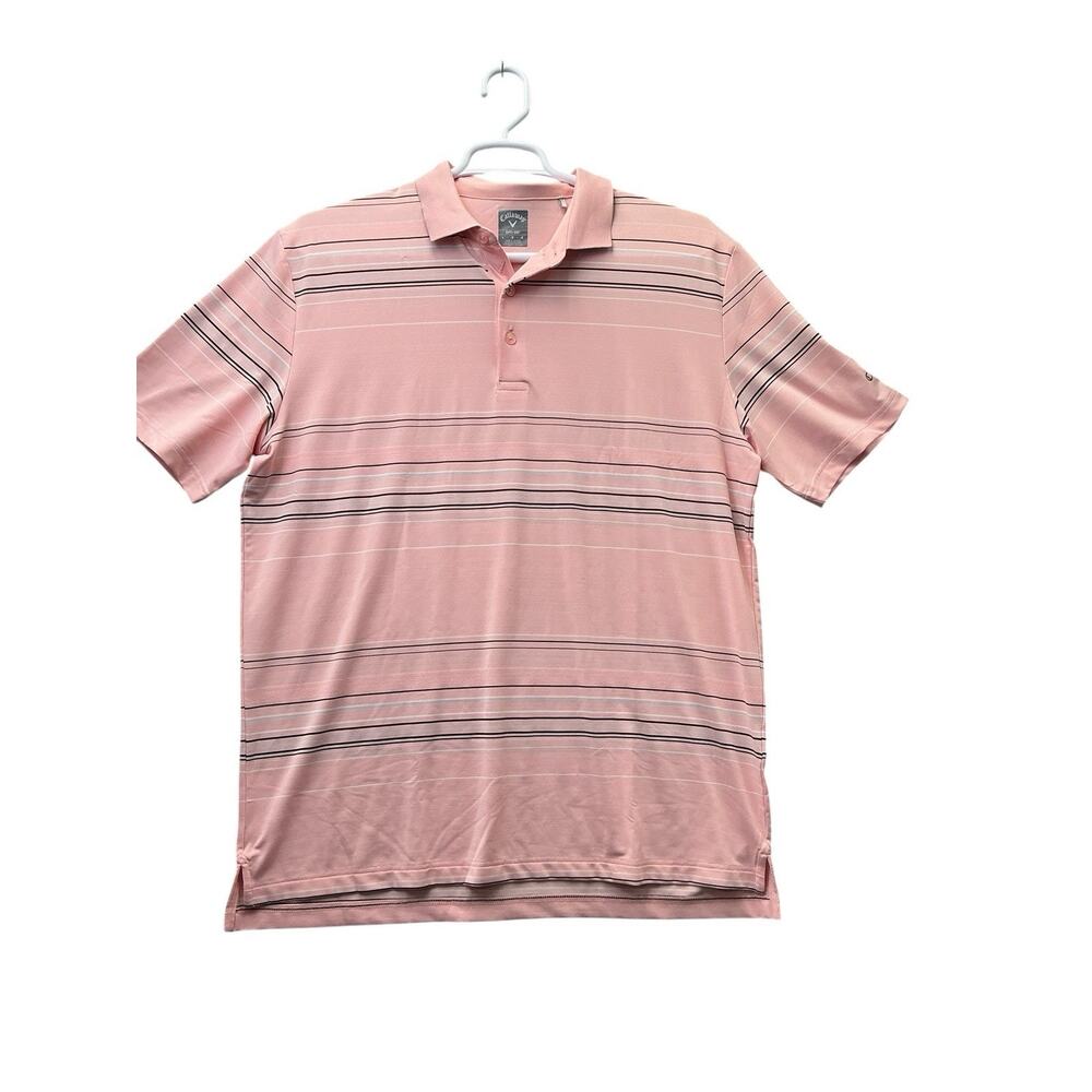 Callaway Opti-Dri Mens Golf Polo Shirt Peach Stripe Short Sleeve Rugby NWOT Sz.L